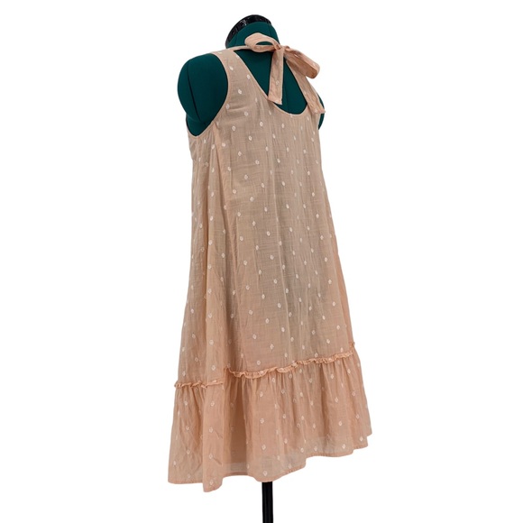 Loft Peach Embroidered Polka Dot Boho Tie Back Flounce Dress, XS - Picture 7 of 16